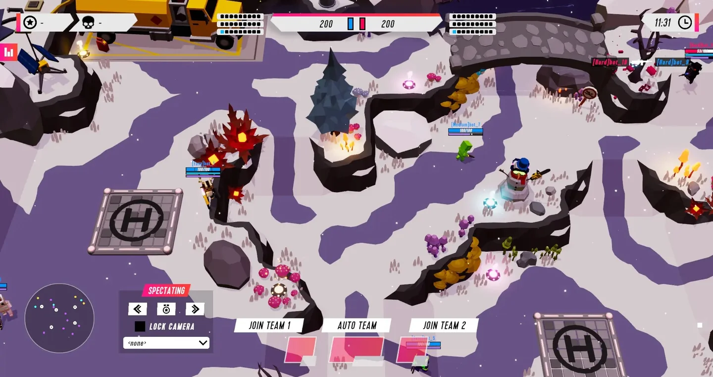 Multiplayer combat on Megaweapon's snow-covered arena