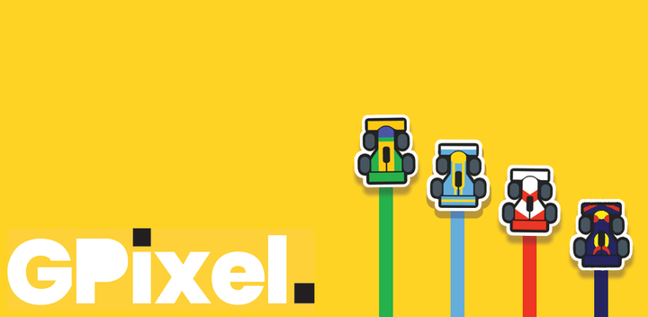 GPixel title artwork with colorful cars on a yellow background