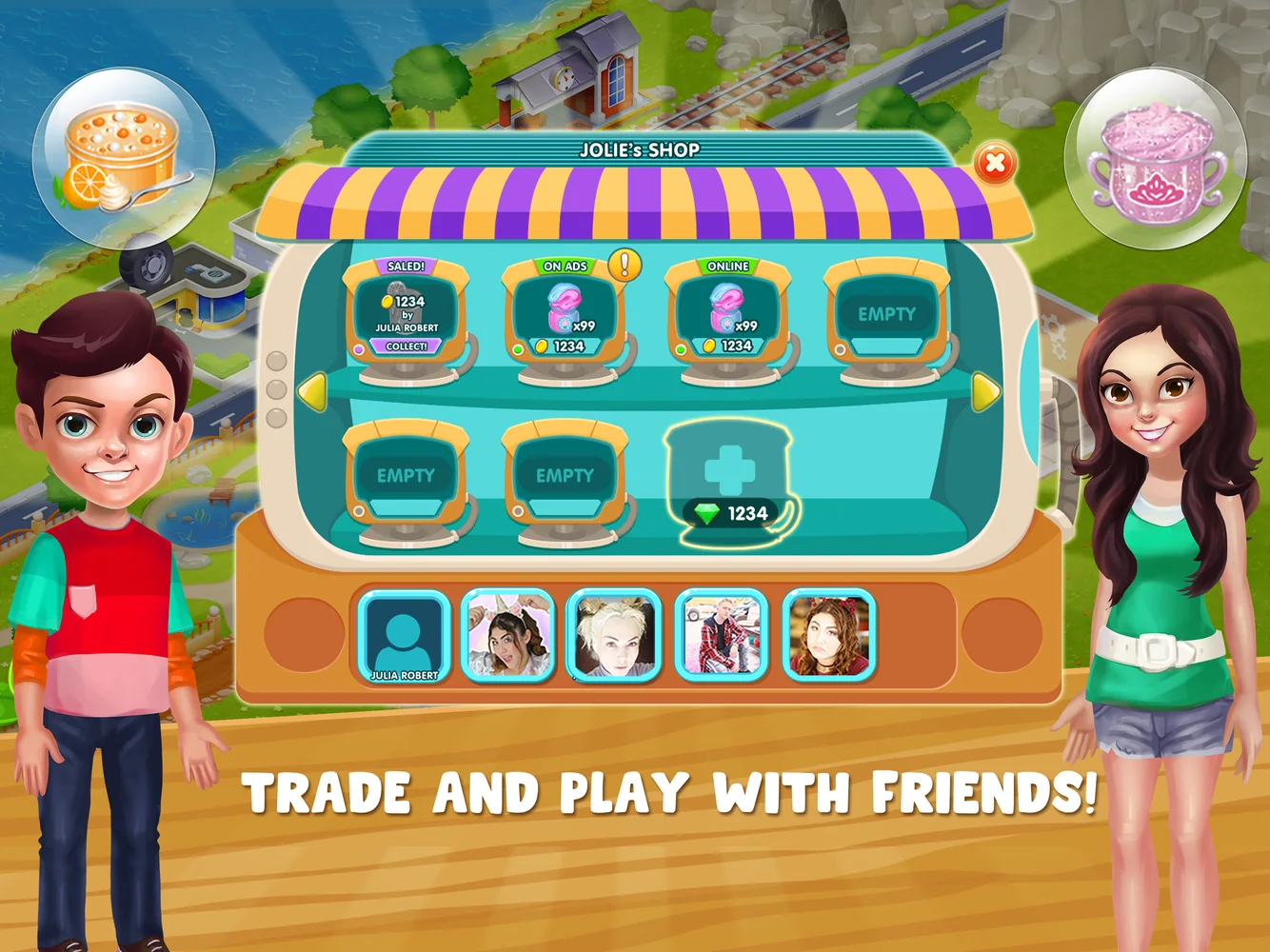 Slimeatory online marketplace interface for trading with friends